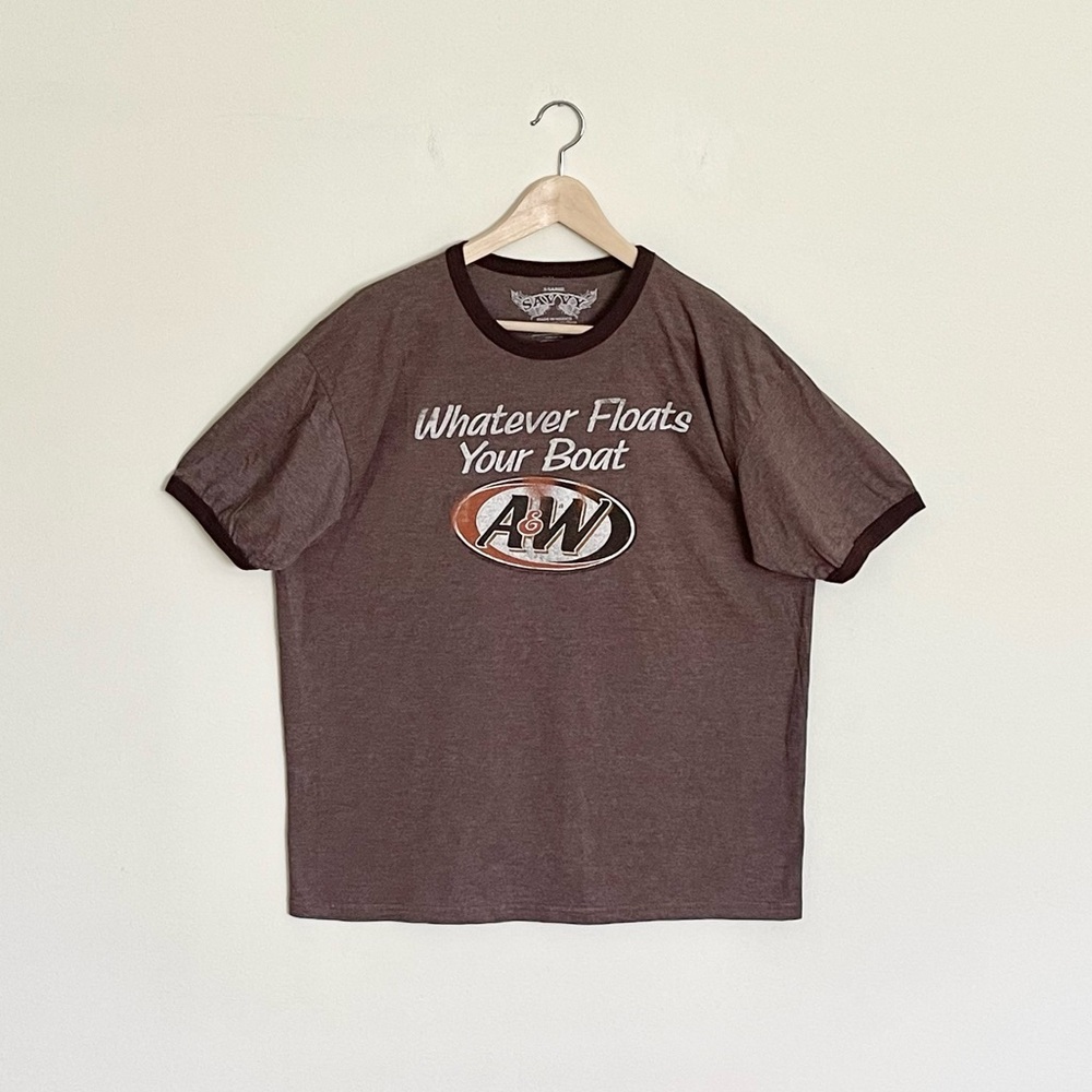 NEW Vintage Y2K A&W Root Beer Whatever Floats Your Boat Ringer T Shirt Adult XL